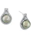 Macy's Cultured Tahitian Pearl (9mm) & Diamond (5/8 Ct. T.w.) Stud Earrings In 14k White Gold In White Gold
