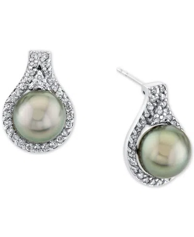 Macy's Cultured Tahitian Pearl (9mm) & Diamond (5/8 Ct. T.w.) Stud Earrings In 14k White Gold