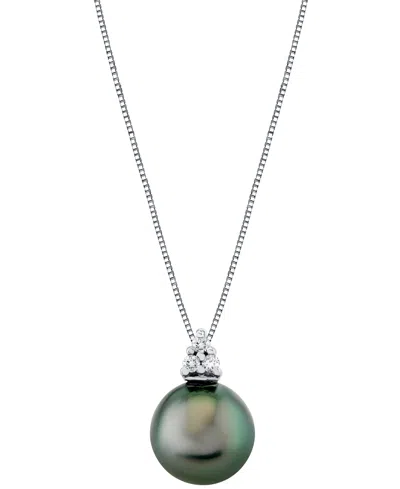 Macy's Cultured Tahitian Pearl (9mm) & Diamonds (1/10 Ct. T.w.) 18" Pendant Necklace In 14k White Gold