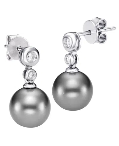 Macy's Cultured Tahitian Pearl & Diamond (0.08 Ct. T.w.) Stud Earrings In Metallic