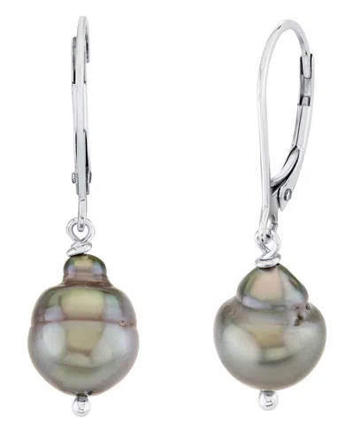 Macy's Cultured Tahitian Pearl Drop Earrings (8mm) In Sterling Silver