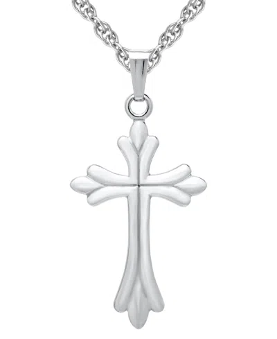 Macy's Curved & Ribbed Polished Cross 18" Pendant Necklace In Sterling Silver