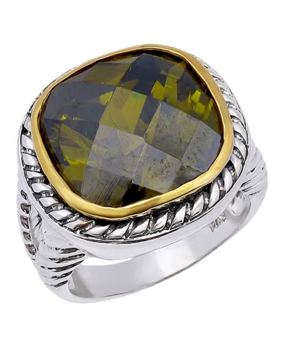 Macy's Cushion Cut Bezel Olivine Cubic Zirconia Oxidized Twist Statement Ring In Two Tone,olivine