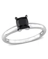 Macy's Cushion Cut Black Diamond Solitaire Engagement Ring (1 Ct. T.w.) In 14k White Gold In Metallic