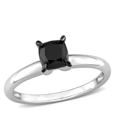Macy's Cushion Cut Black Diamond Solitaire Engagement Ring (1 Ct. T.w.) In 14k White Gold In Metallic