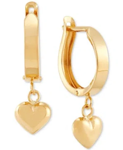 Macy's Dangle Heart Huggie Hoop Earrings In 10k Gold In Yellow Gold