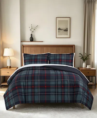 Macy's Danny Plaid Reversible Microfiber 3-piece Comforter Set In Blue