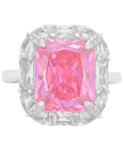 Macy's Dark Pink Crystal Bridal Band Ring In Silver