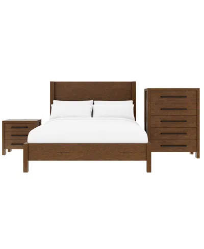 Macy's Davie 3-pc. King Bedroom Set (panel Bed, Chest & 3-drawer Nightstand) In Brown