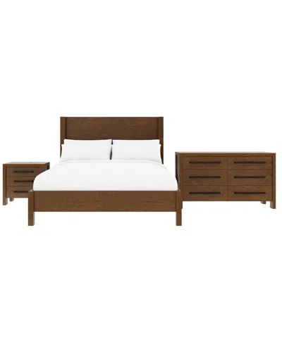 Macy's Davie 3-pc. King Bedroom Set (panel Bed, Dresser & 3-drawer Nightstand) In Brown