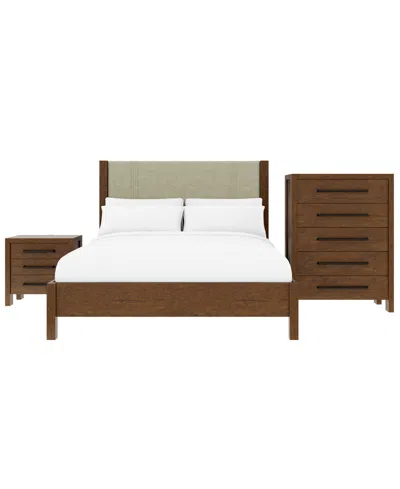 Macy's Davie 3-pc. King Bedroom Set (upholstered Bed, Chest & 3-drawer Nightstand) In Brown