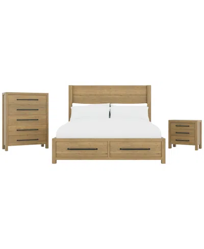 Macy's Davie 3-pc. King Storage Bedroom Set (panel Bed, Chest & 3-drawer Nightstand) In Brown