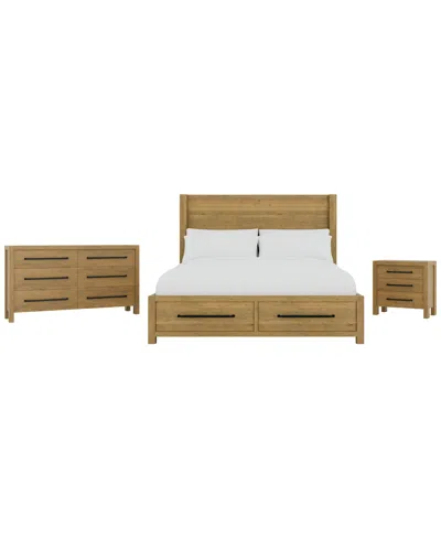 Macy's Davie 3-pc. King Storage Bedroom Set (panel Bed, Dresser & 3-drawer Nightstand) In Brown