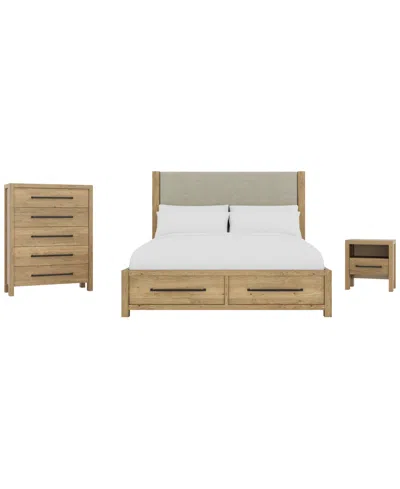 Macy's Davie 3-pc. King Storage Bedroom Set (upholstered Bed, Chest & 1-drawer Nightstand) In Brown