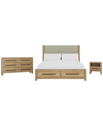 Macy's Davie 3-pc. King Storage Bedroom Set (upholstered Bed, Dresser & 1-drawer Nightstand) In Brown
