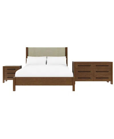 Macy's Davie 3-pc. Queen Bedroom Set (upholstered Bed, Dresser & 3-drawer Nightstand) In Brown