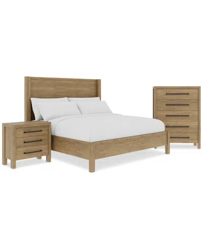 Macy's Davie 3-pc. Queen Set (panel Bed, Chest & 3-drawer Nightstand) In Pale Oak