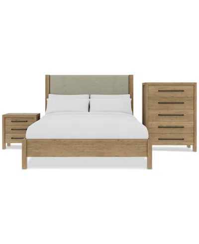Macy's Davie 3-pc. Queen Set (upholstered Bed, Chest & 3-drawer Nightstand) In Pale Oak