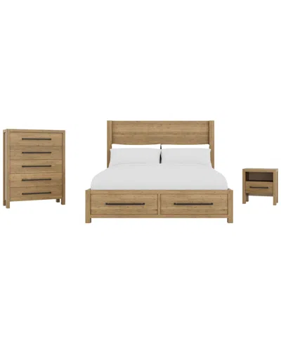 Macy's Davie 3-pc. Queen Storage Bedroom Set (panel Bed, Chest & 1-drawer Nightstand) In Brown