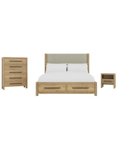 Macy's Davie King Storage 3-piece Set (panel Bed, Chest & 1-drawer Nightstand) In Brown