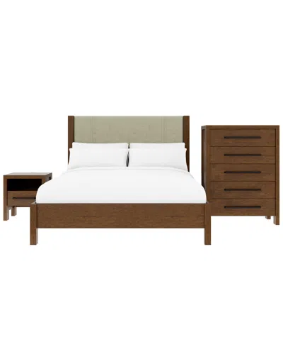 Macy's Davie Queen 3-pc. Set (upholstered Bed, Chest & 1-drawer Nightstand) In Brown
