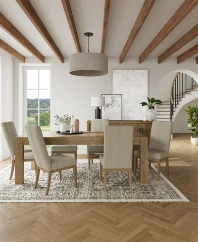 Macy's Davie Rectangular 7pc Dining Set (table & 6 Upholstered Side Chairs) In Brown