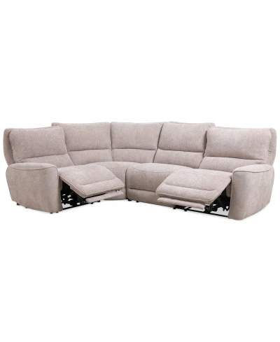 Macy's Closeout! Deklyn 129" 6-pc. Zero Gravity Fabric Sectional With 2 Power Recliners & 2 Consoles, Creat In Cobblestone