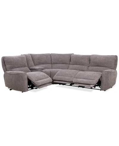 Macy's Deklyn 116" 5-pc. Zero Gravity Fabric Sectional With 3 Power Recliners & 1 Console, Created For Macy In Brown