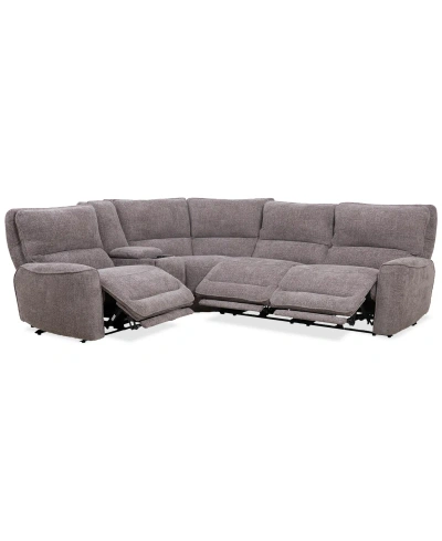 Macy's Closeout! Deklyn 116" 5-pc. Zero Gravity Fabric Sectional With 3 Power Recliners & 1 Console, Create In Cobblestone