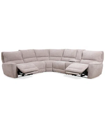 Macy's Closeout! Deklyn 129" 6-pc. Zero Gravity Fabric Sectional With 2 Power Recliners & 1 Console, Create In Cobblestone