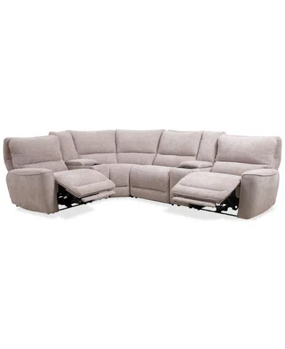 MACY'S CLOSEOUT! DEKLYN 129" 6-PC. ZERO GRAVITY FABRIC SECTIONAL WITH 2 POWER RECLINERS & 2 CONSOLES, CREAT