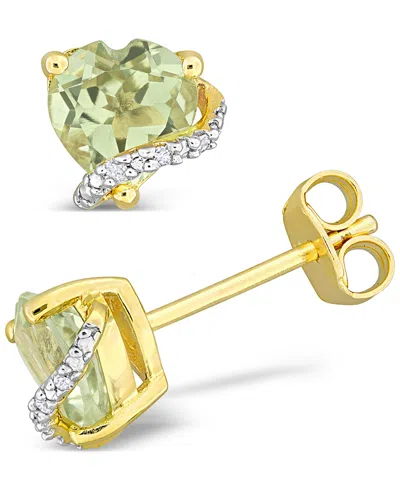 Macy's Delmar Lab-created Pink Sapphire (2 Ct. T.w.) & Diamond Accent Heart Stud Earrings In Rose Gold-plat