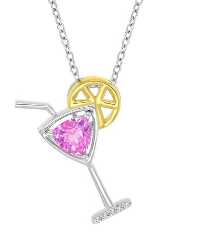 Macy's Diamond (0.015 Ct. T.w.) & Pink Sapphire (1.05 Ct. T.w.) Martini Glass Necklace In 14k Yellow Gold O In Metallic