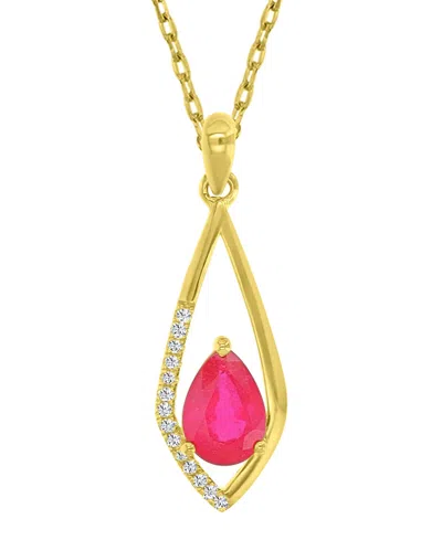 Macy's Diamond (0.042 Ct. T.w.) & Ruby (0.75 Ct. T.w.) Pendant Necklace In 10k Yellow Gold