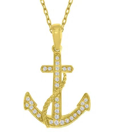 Macy's Diamond (0.098 Ct. T.w.) Anchor Necklace In 10k Yellow Gold In Pattern