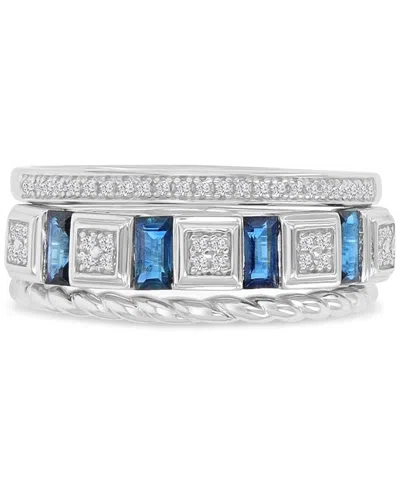 Macy's Diamond (0.129 Ct. T.w.) And Blue Sapphire (0.592 Ct. T.w.) Ring In Sterling Silver In Metallic