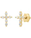 Macy's Diamond (1/10 Ct. T.w.) Cross Stud Earrings In 14k Yellow Gold In Gold
