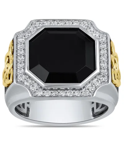 Macy's Diamond (1/2 Ct. T.w.) And Black Onyx (4.90 Ct. T.w.) Ring In Yellow Gold Plated Sterling Silver In Metallic