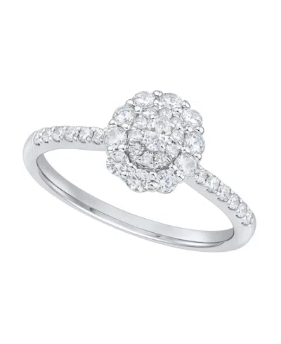 Macy's Diamond (1/2 Ct. T.w.) Flower Engagement Ring In 14k White Gold In Silver