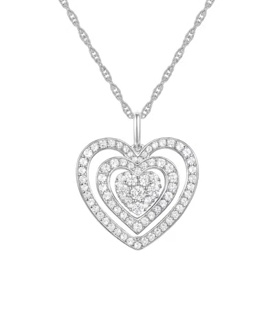 Macy's Diamond (1/2 Ct. T.w.) Heart Pendant Necklace In 10k White Gold In Gray