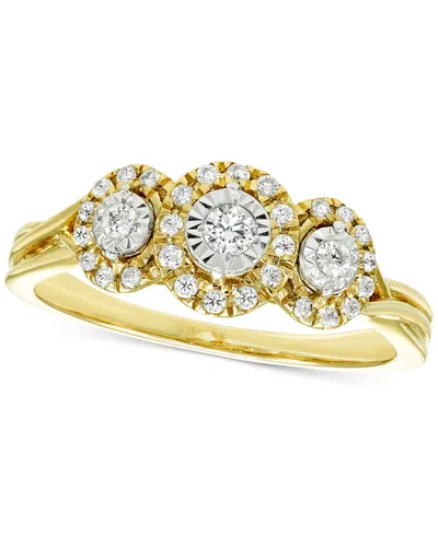 Macy's Diamond 3-stone Halo Engagement Ring (1/4 Ct. T.w.) In 14k Gold In Yellow Gold