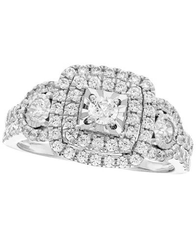 Macy's Diamond 3-stone Halo Ring (1 Ct. T.w.) In 10k White Gold In Silver