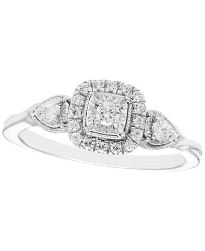Macy's Diamond 3-stone Halo Ring (1/4 Ct. T.w.) In 10k White Gold In Silver