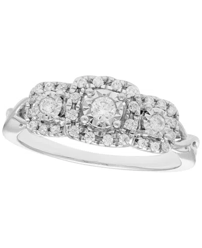 Macy's Diamond 3-stone Halo Ring (1/4 Ct. T.w.) In 10k White Gold In Silver