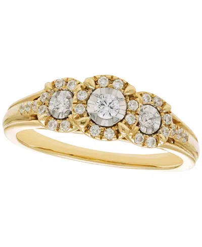 Macy's Diamond 3-stone Halo Ring (1/4 Ct. T.w.) In 10k Yellow Gold