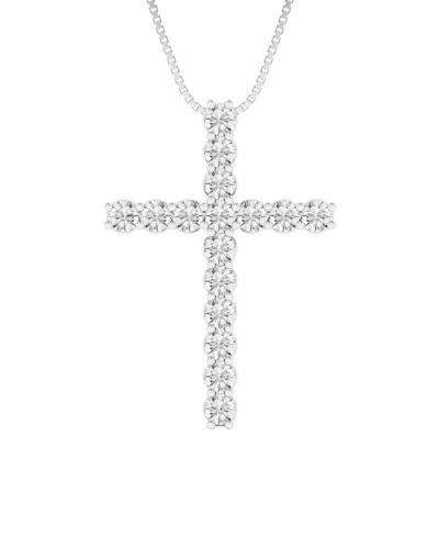 Macy's Diamond (3-1/5 Ct. T.w.) Cross Pendant Necklace In Sterling Silver In Gray