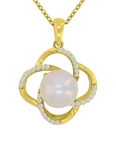 Macy's Diamond (3.85 Ct. T.w.) & Imitation Pearl Flower Necklace In 14k Yellow Gold Over Sterling Silver In Multi