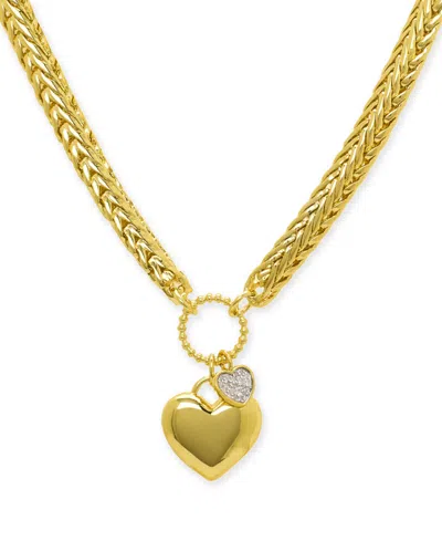 Macy's Diamond Accent 0.005 Ct. T. W. Heart Charm Pendant, 16''+2'' Extender Wheat Chain Necklace In Gold