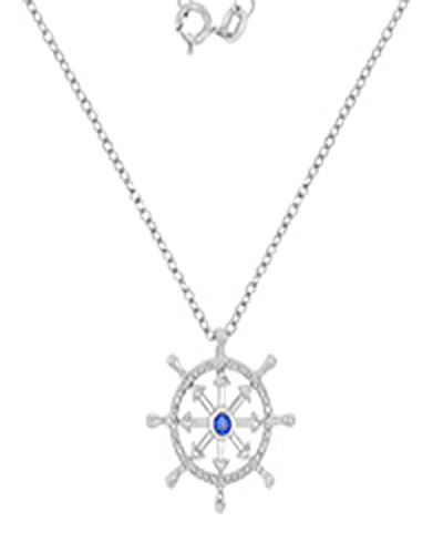 Macy's Diamond Accent & Created Blue Sapphire Rudder Necklace In Rhodium Over Sterling Silver