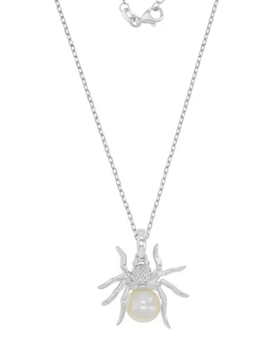 Macy's Diamond Accent & Pearl Spider Necklace In Rhodium Over Sterling Silver In Red